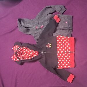2 Baby girl hoodies lot 18M Minnie Mouse Disney ears gray fleece red black